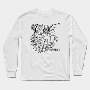 Aquarius Zodiac Sign Floral Long Sleeve T-Shirt